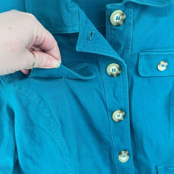 Appleseed's Women's Button Down Jacket Blazer Collared Pockets Teal Green Medium - Picture 13 of 13